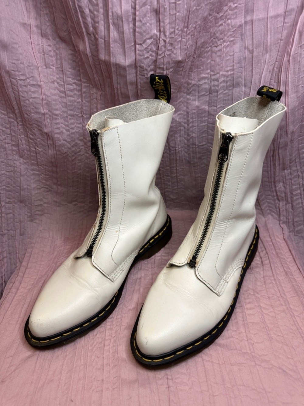 Dr Martens - RARE White Zena Leather Zip-Up Boots